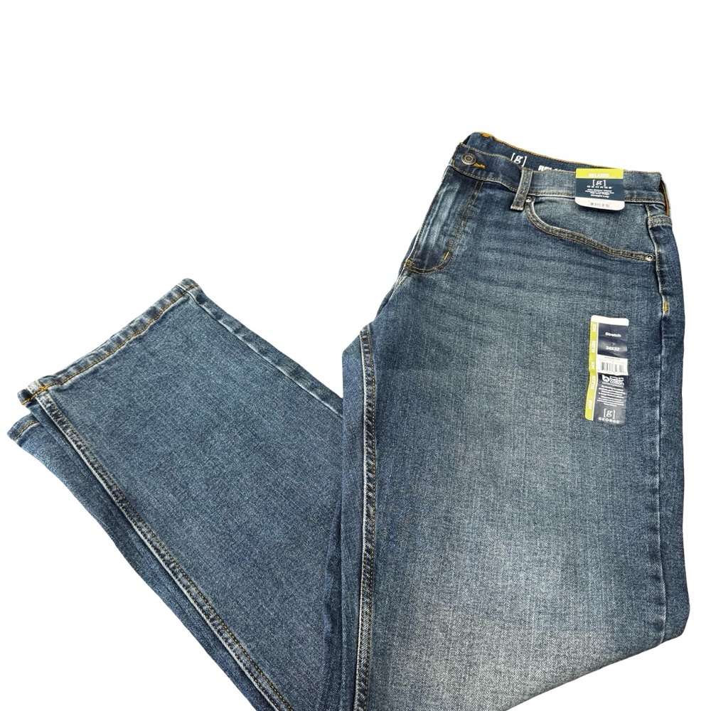 George Mens Relaxed Straight Stretch Jeans 34x32 Blue Denim BNWT Classic